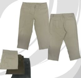 18 of Ladies Woven Poplin Capri Pants Assorted Sizes Black