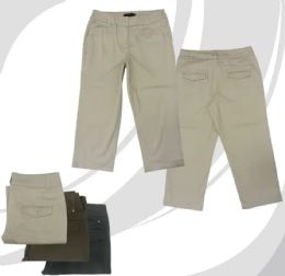18 of Ladies Woven Poplin Capri Pants Assorted Sizes , Coffee