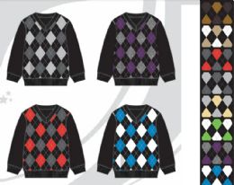 48 Pieces Junior Boys V-Neck Argyle Black Sweater Bulk Pack - Boys Sweaters