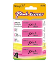 24 Wholesale 4pk Pink Eraser