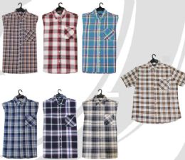 42 of Mens Basic Short Sleeve Plaid Shirt Hanger Pack Assorted Sizes M-2xl