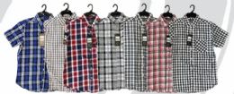 48 Wholesale Mens Basic Short Sleeve Plaid Shirt Hanger Pack Assorted Sizes M-2xl