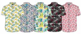 60 Wholesale Mens Hawaiian Woven Poplin Short Sleeve Shirts Family Pack