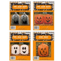 96 pieces Leaf Bag 4ast 1pk Large 36x48in/2pk Med 30x40in Ghost/pumpkin/tombstone Pb/insrt - Halloween