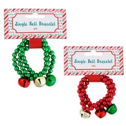 36 pieces Jingle Bell Bracelet 3pk 2ast Red/green W/bells Xmas Header - Christmas Novelties