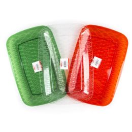 48 of Serving Tray Crystal Look Rectangle 16inl Red/green/clear Upc Label 10.43"x15.94" Case Cut Display