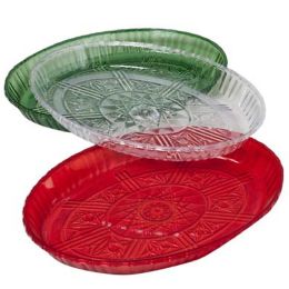 48 pieces Oval Serving Tray Crystal Look Red/green/clear Upc Label 9.65"x13.31"x1.3" Case Cut Display - Serving Trays