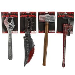 16 of Weapons Bloody Costume Accessory 4ast 17.7-20.9in Wrench/hammer/saw/pipe Wrench 1/2 Tie Card