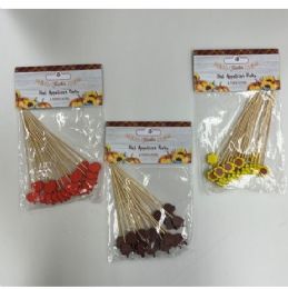 24 pieces Appetizer Picks Harvest 16ct Bamboo 4.72in 3ast Icons Harvest/pbh Preloaded Clipstrip - Toothpicks