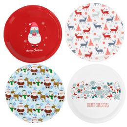 48 pieces Serving Tray Christmas 13 Inch Round 4 Assorted Designs 169g - Christmas Novelties
