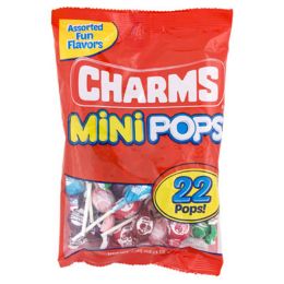 24 pieces Lollipops Charms Mini Pops Random Flavors 3.85 Oz Peg Bag On Merchandise Strip - Food & Beverage