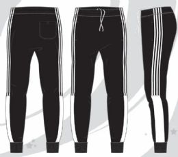 24 Pieces Mens Tricot Jogger Pants With Rib Cuff Black And White Sizes M -2xl - Mens Sweatpants