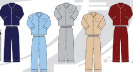48 Wholesale Mens Long Sleeve Long Leg Solid Color Pajama Set Woven Broadcloth Size Medium