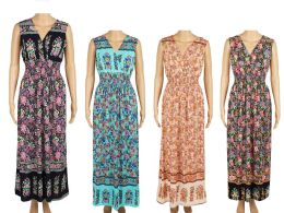 48 Pieces Womens Long Flower Fashion Dress In Assorted Colors - Womens Sundresses & Fashion