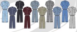 48 Pieces Mens Long Sleeve Long Leg Print Color Pajama Set Assorted Sizes M-2xl - Mens Pajamas