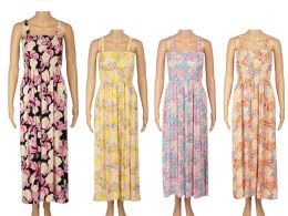 48 Pieces Womens Long Flower Fashion Dress In Assorted Colors - Womens Sundresses & Fashion
