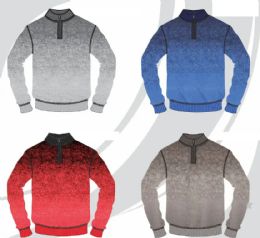 48 Pieces Men's Quarter Zip Long Sleeve Ombre Sweaters Assorted Colors Sizes M-2xl - Men's Work Shirts