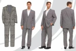 12 Wholesale Men's 2 Button Suit Set - Grey With Stripes