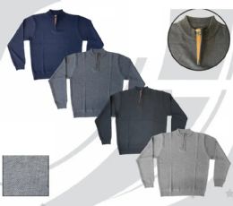 48 Pieces Men's Diamond Comb Pattern Sweater With Quarter Zip Collar Assorted Colors Sizes M-2x - Men's Work Shirts