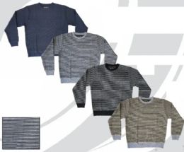 48 of Men's Thin Horizontal Two Tone Striped Crew Neck Sweaters Sizes M-2xl