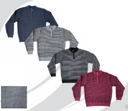 48 Pieces Men's Thin Horizontal Two Tone Striped Quarter Zip Sweaters Sizes M-2xl - Men's Work Shirts