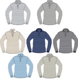 72 Pieces Men's Long Sleeve Jacquard Polo Assorted Sizes M-2xl - Mens T-Shirts