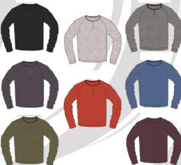 48 Pieces Men's Ae Waffle Knit Long Sleeve Henley Top Assorted Colors Sizes M-2xl - Mens T-Shirts