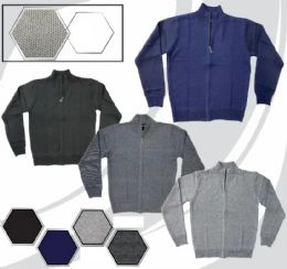 48 of Men's Full Zip Long Sleeve Honey Comb Knit Textured Sweater Size M-2xl