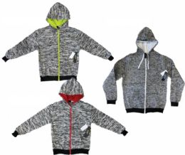 24 Wholesale Boy's Fleece Space Dye Full Zip Hoodie Assorted Sizes Charcoal With White