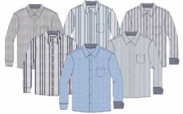 72 of Men's Long Sleeve Yarn Dyed Cotton Work Shirt Assorted Stripe Patterns