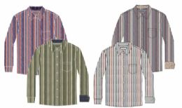 72 Pieces Men's Long Sleeve Yarn Dyed Cotton Work Shirt Assorted Stripe Patterns - Men's Work Shirts