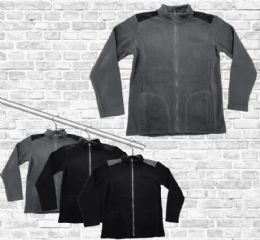 20 Pieces Men's Full Zip Mock Neck Micro Fleece Jacket With Patch Pockets Solid Black - Mens Jackets