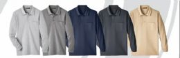48 of Men's Long Sleeve Pique Pullover Fleece 3 Button Polo With Chest Pocket Assorted Colors