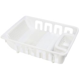 12 pieces Dish Rack All In One Self Draining White Plastic 13.5x5x17.5 - Dish Drying Racks