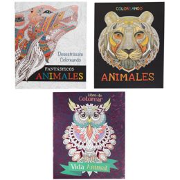 144 Wholesale Coloring Book Adult 3 Asst Spanish Vida Animal Foil Cover In 144pc Display