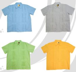 48 Pieces Men's Short Sleeve Full Zip Guayabera Shirts Assorted Colors And Sizes - Men's Work Shirts