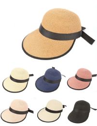 72 Pieces Women's Straw Sun Visor Hats With Bowtie - Sun Hats