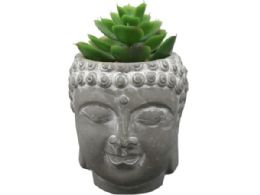24 pieces Decorative Buddha Head Statue Planter With Fake Plants And Rocks - Garden Decor