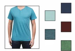 96 Pieces Men's Short Sleeve 3 Button Henley Top Assorted Color And Sizes - Mens T-Shirts