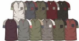 96 of Mens Short Sleeve Color Block Henley Tee Shirt Assorted Sizes And Colors