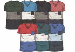72 Pieces Men's Short Sleeve Color Block Pocket Tees Assorted Sizes S-xl - Mens T-Shirts