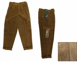 24 Wholesale Boys Corduroy Cargo Pants In Solid Brown Assorted Sizes