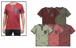 72 Pieces Men's Short Sleeve Henley Tee With Pocket Assorted Sizes And Colors - Mens T-Shirts