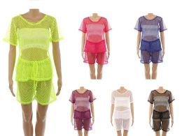 72 of Fashion Mesh Shirt And Short Set In Assorted Solid Colors
