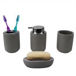 12 pieces Home Basics Luxem 4 Piece Ceramic Bath Accessory Set, Grey - Bathroom Accessories