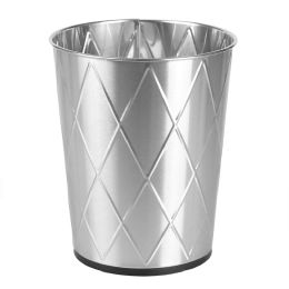 12 Pieces Home Basics Diamond Open Top 8 Lt Stainless Steel Waste Bin, (9.5" X 10.25"), Silver - Waste Basket