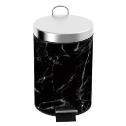 6 Pieces Home Basics Faux Marble 3 Liter Step Waste Bin With Built - In Metal Handle, Black - Waste Basket