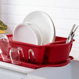 6 pieces Sterilite 2 Piece Sink Set, Red - Dish Drying Racks