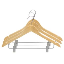 24 Pieces Home Basics Non - Slip Curved Ultra Smooth Wood Hanger With Metal Clips, (pack Of 3), Natural - Towel Rods & Hangers