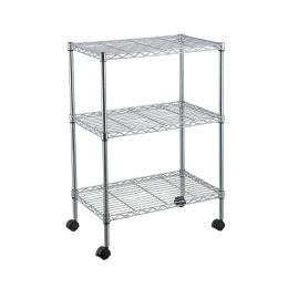 Home Basics 3 Tier Wire Shelf Rack With Wheels, Chrome - 4th Of July